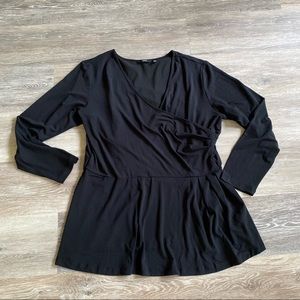 Betabrand black long sleeve peplum vneck blouse shirt top stretchy size XXL